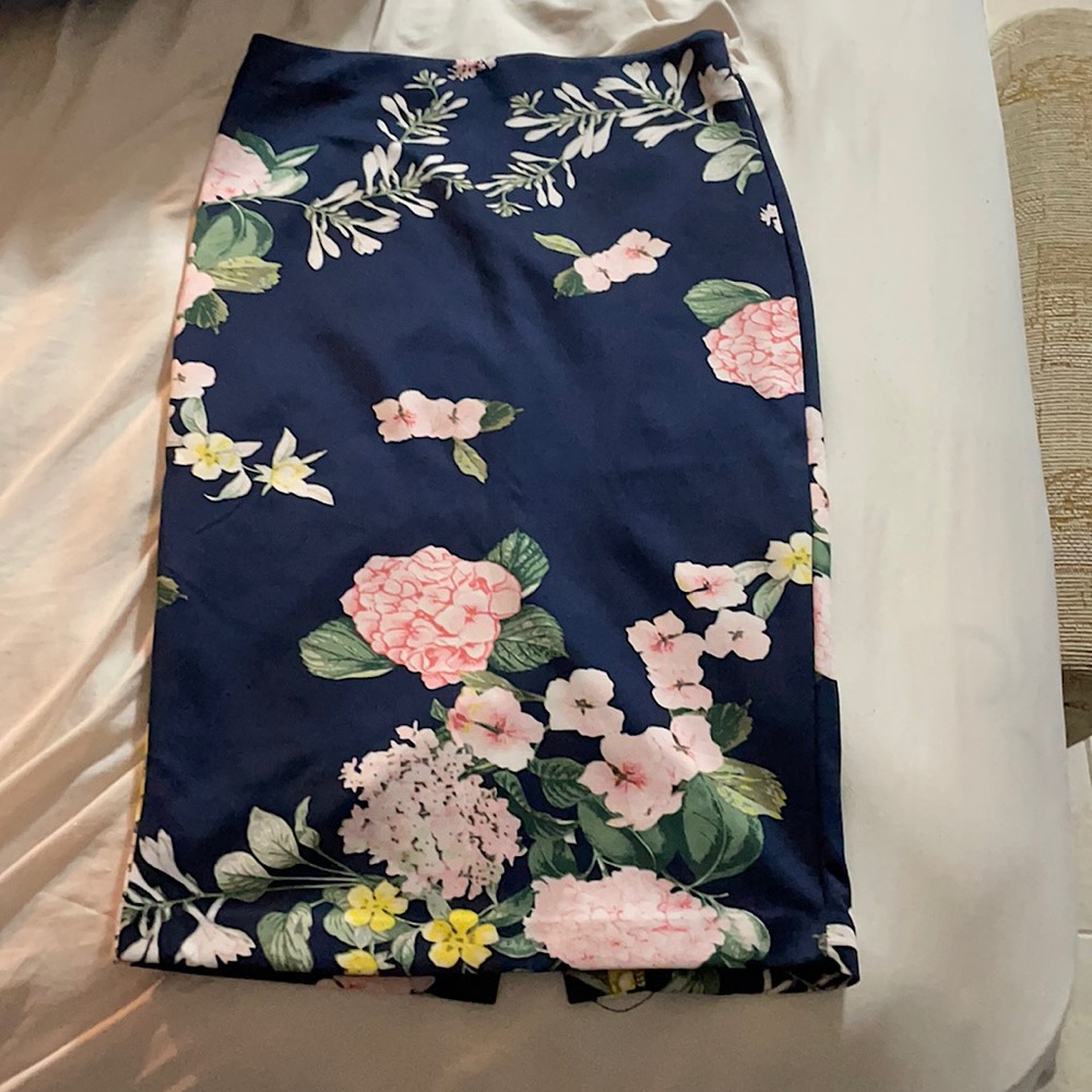 Navy Blue pencil skirt with flowers!